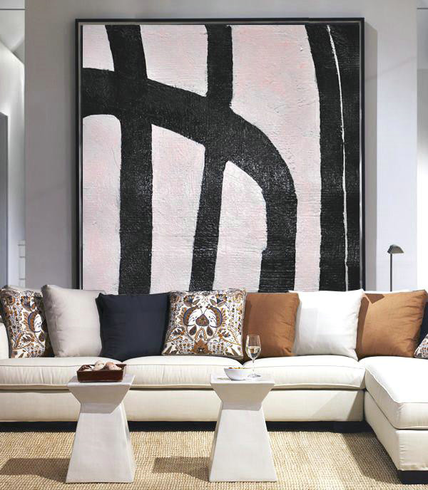 Extra Large 72" Acrylic Painting,Hand-Painted Oversized Minimal Black And White Painting,Extra Large Canvas Painting